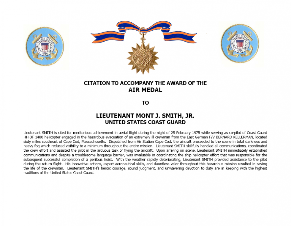 LT/LCDR Mont J. Smith, JR, USCG Air Medals Naval Helicopter